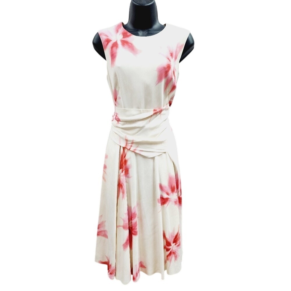 NWT Sportmax Jardin Floral Dress‎ Pink Cream Viscose Made in Italy  Size 8 42